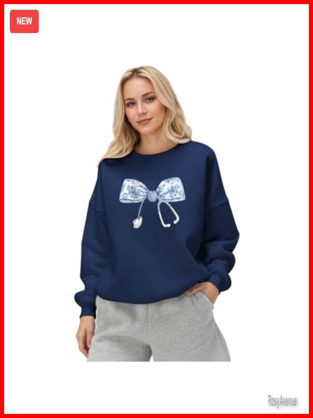 Nurse Sweatshirt Bow Stethoscope Floral Crewneck Pullover Long Sleeve